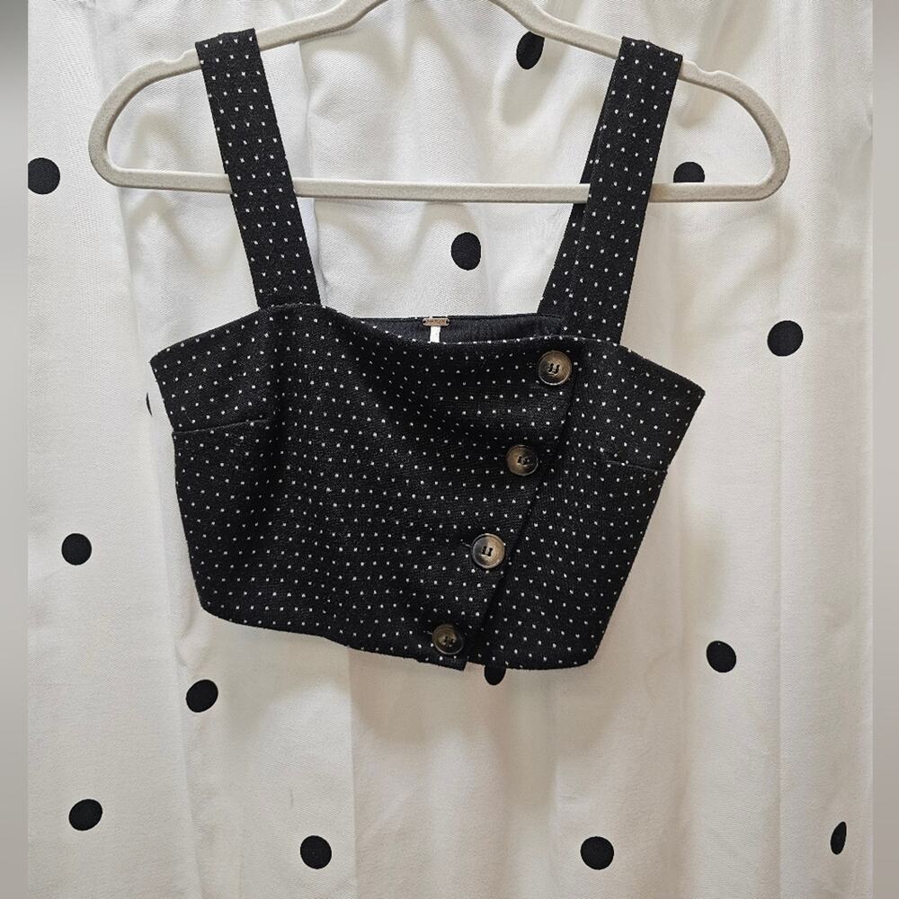 Free People black white polka dot crop tank top with side button up detail XS